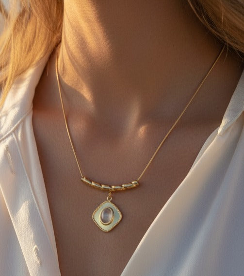 Gold Necklace with a stone pendant