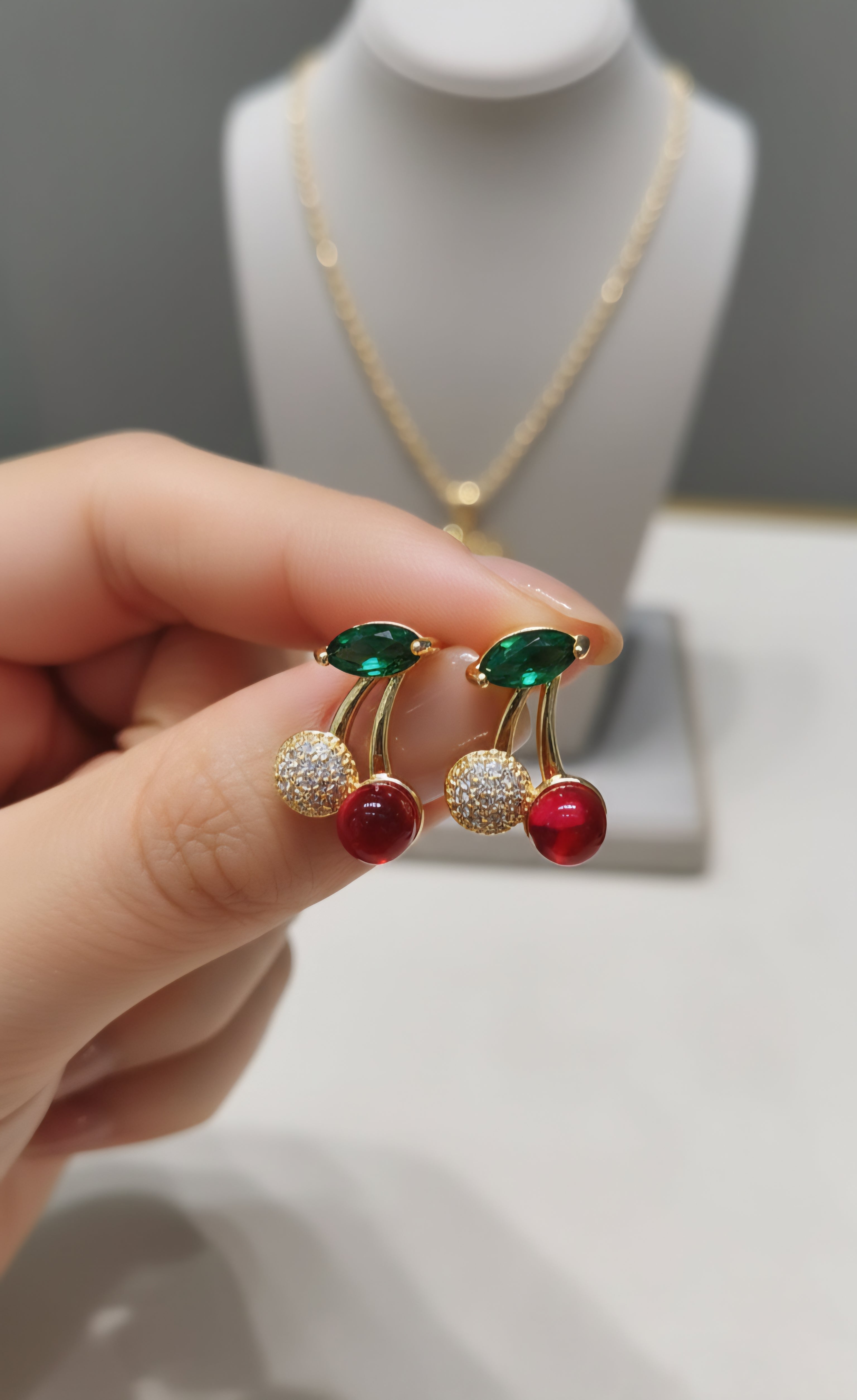 Cute Cherry diamond Stud