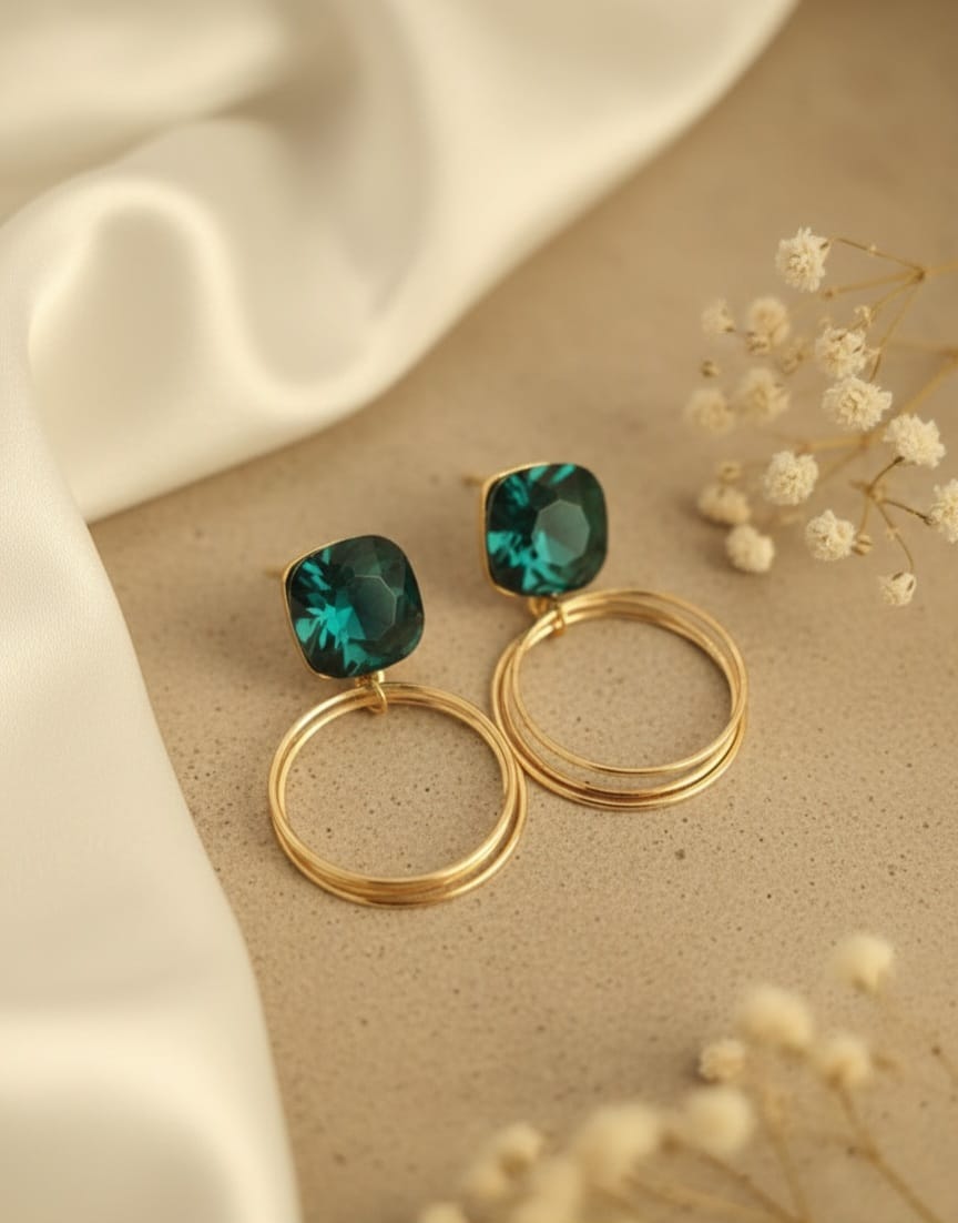 Emerald Green crystal Hoop Earrings