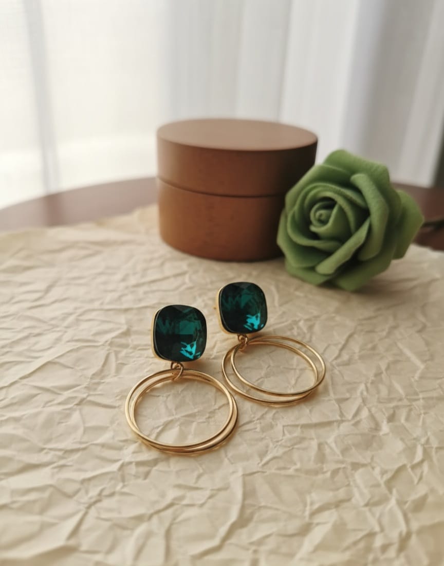 Emerald Green crystal Hoop Earrings