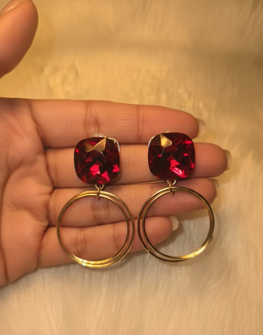 Red  crystal Hoop Earrings