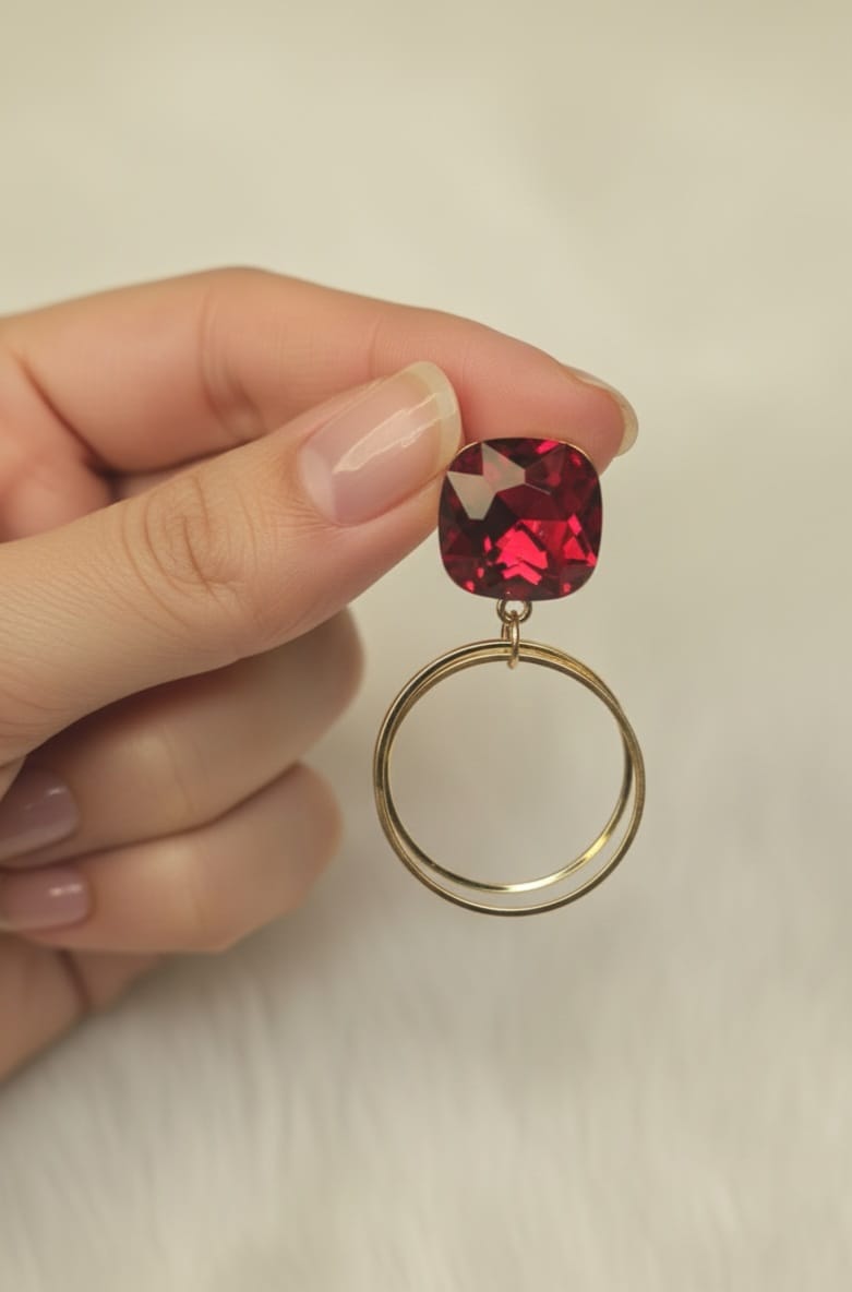 Red  crystal Hoop Earrings