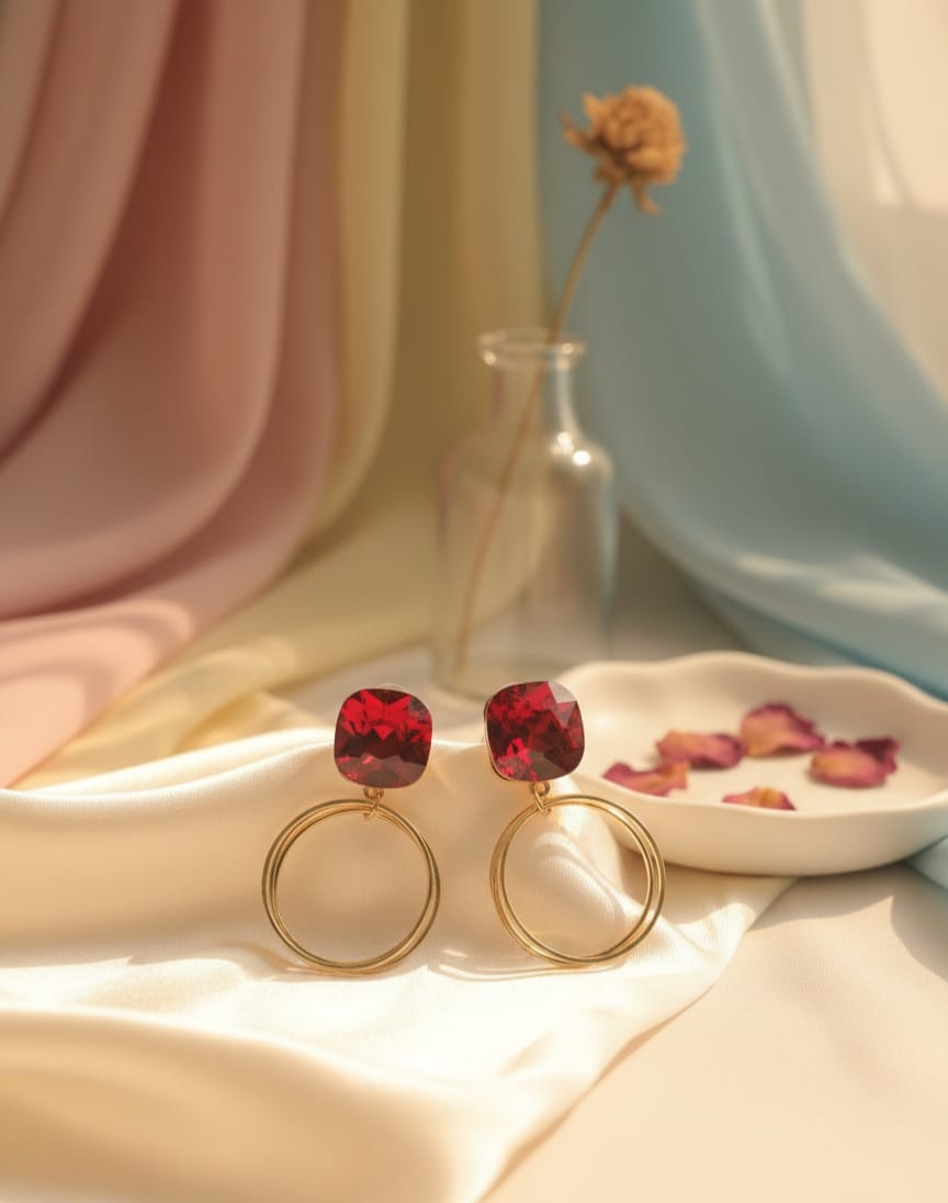 Red  crystal Hoop Earrings