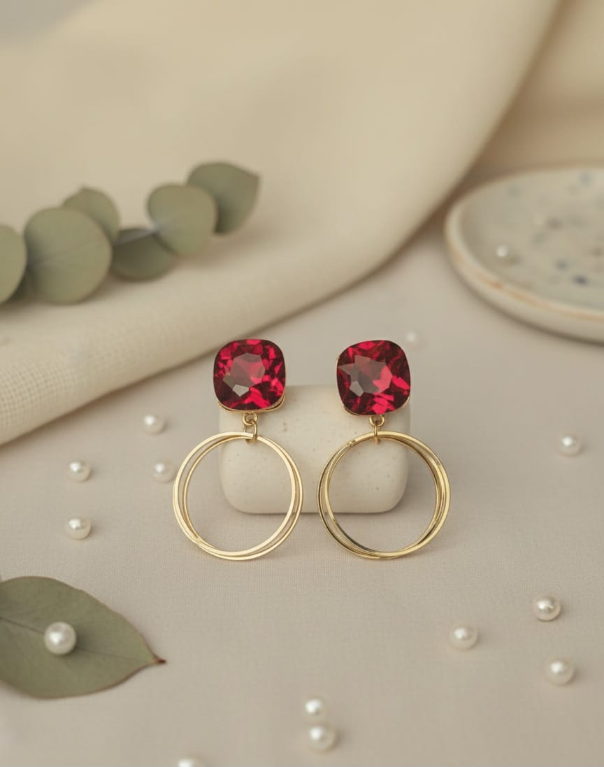 Red  crystal Hoop Earrings