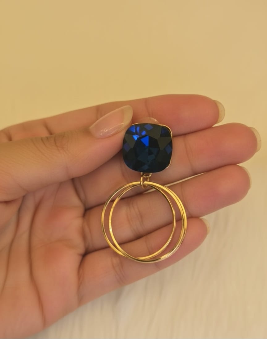 Blue Crystal hoop Earrings