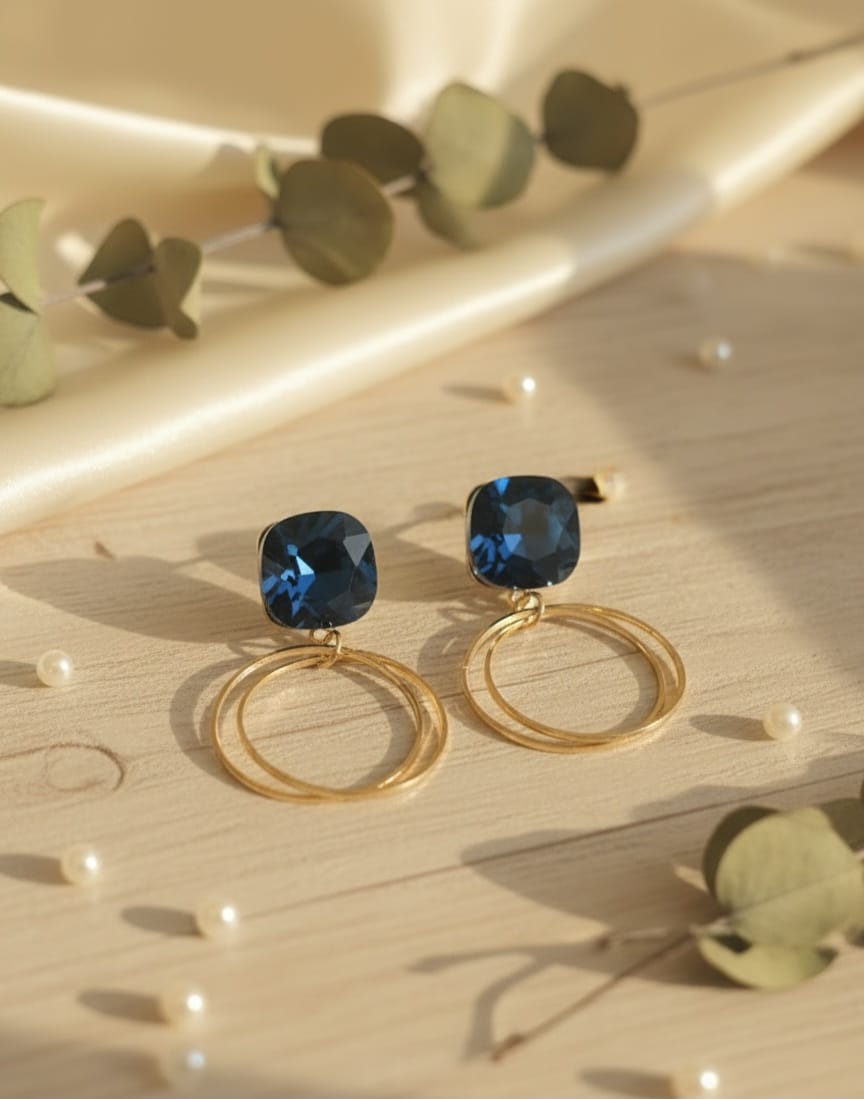 Blue Crystal hoop Earrings