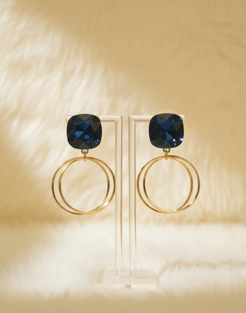 Blue Crystal hoop Earrings