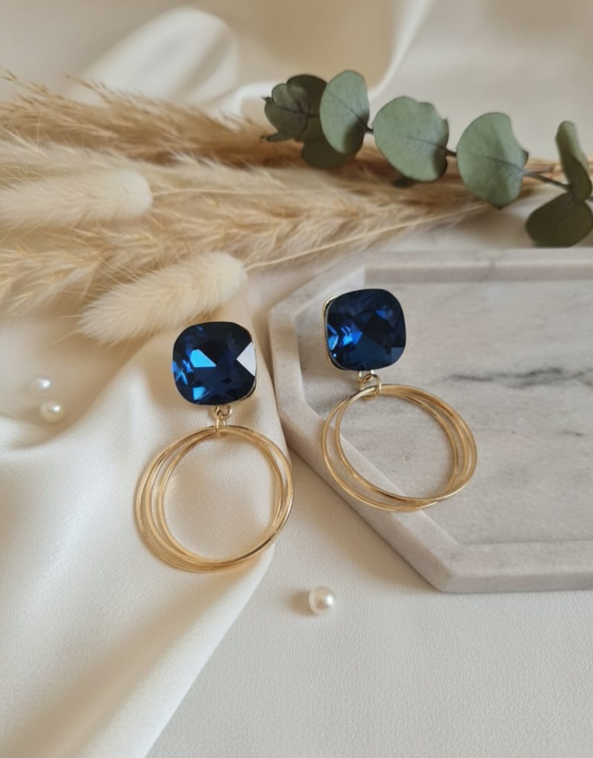 Blue Crystal hoop Earrings