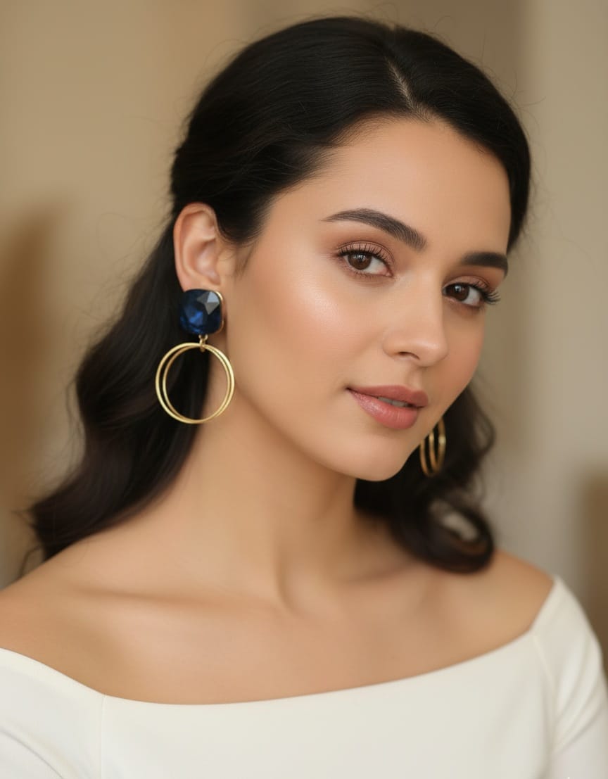 Blue Crystal hoop Earrings