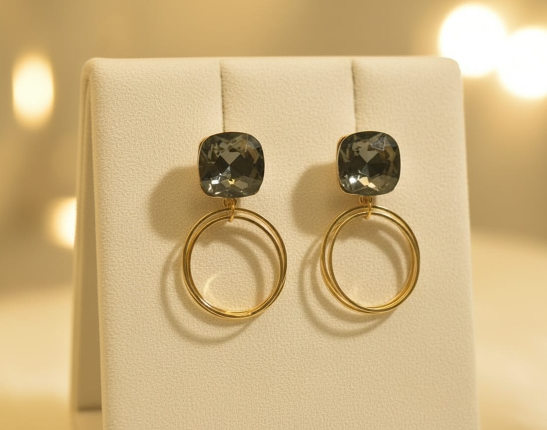 Black Crystal Hoop Earrings