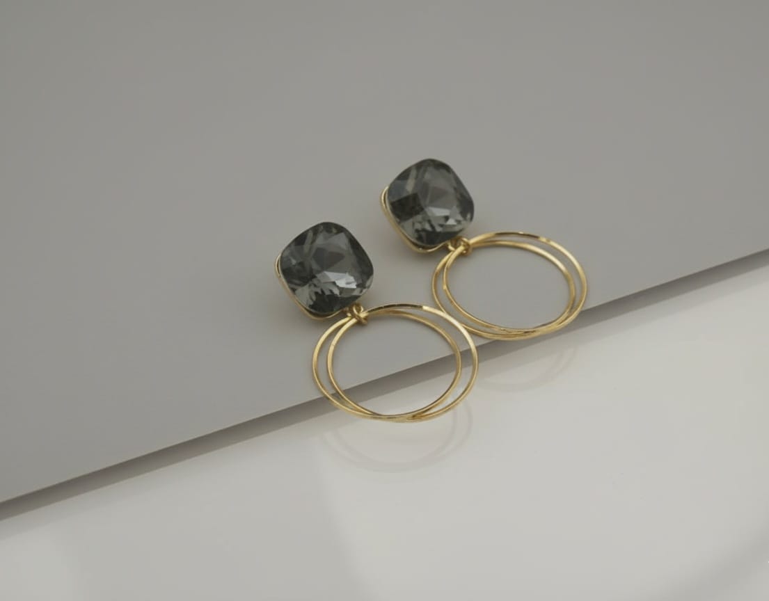 Black Crystal Hoop Earrings