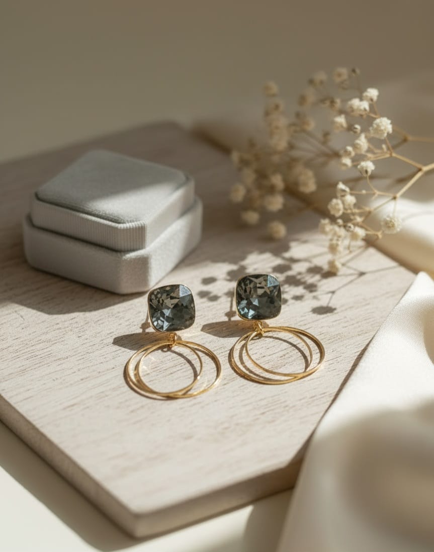 Black Crystal Hoop Earrings