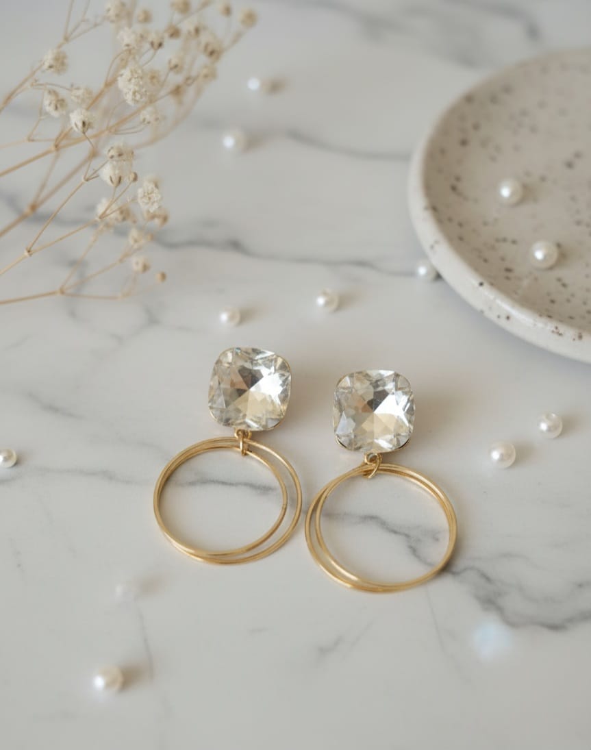 White Crystal Hoop Earrings