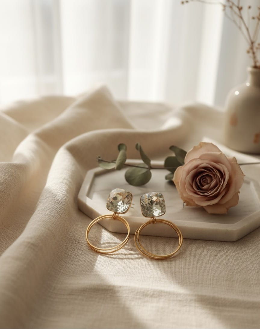 White Crystal Hoop Earrings