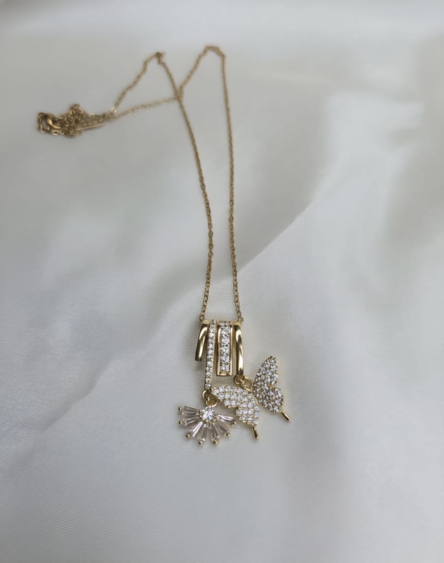 Butterfly & Floral crystal studded pendant