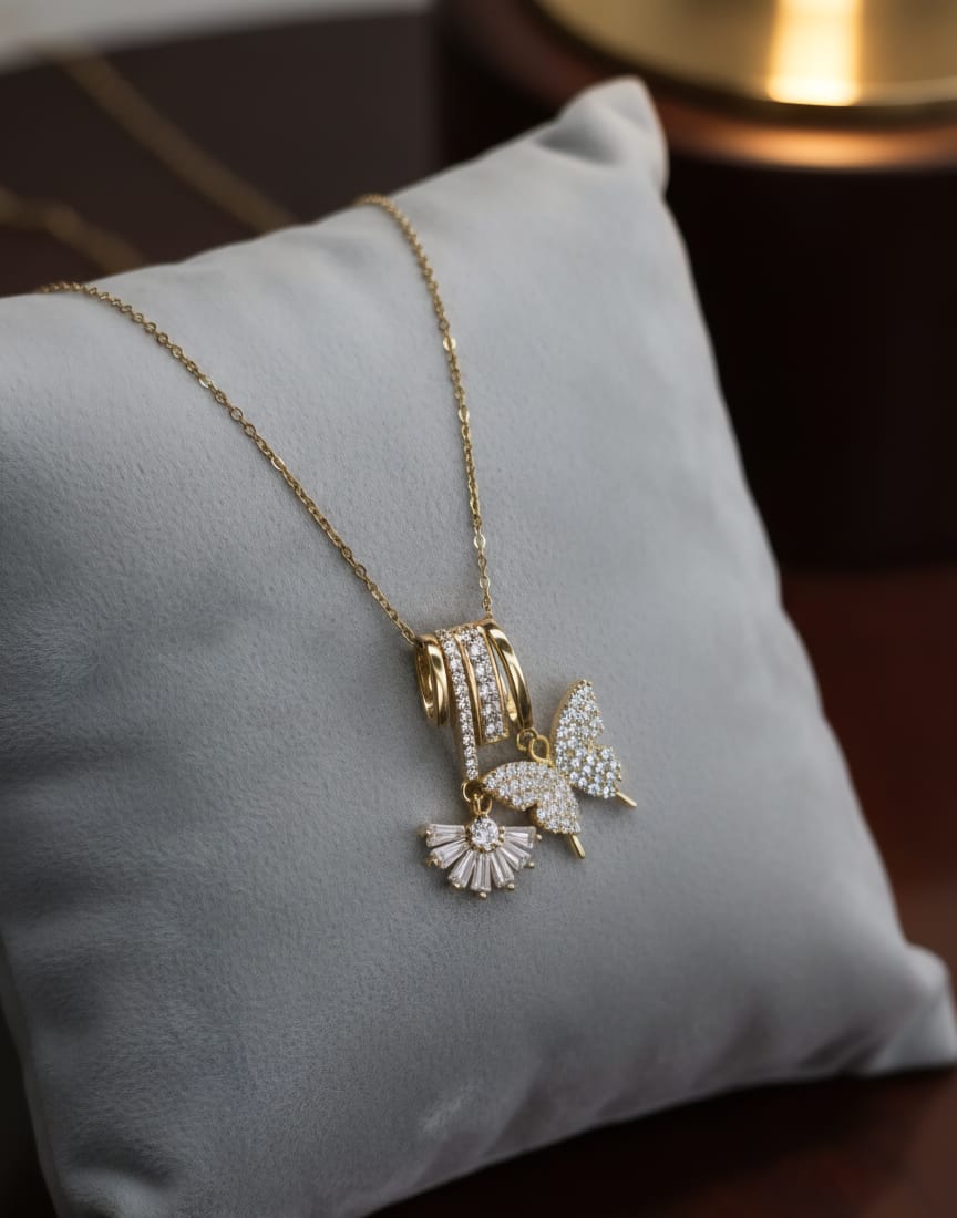 Butterfly & Floral crystal studded pendant