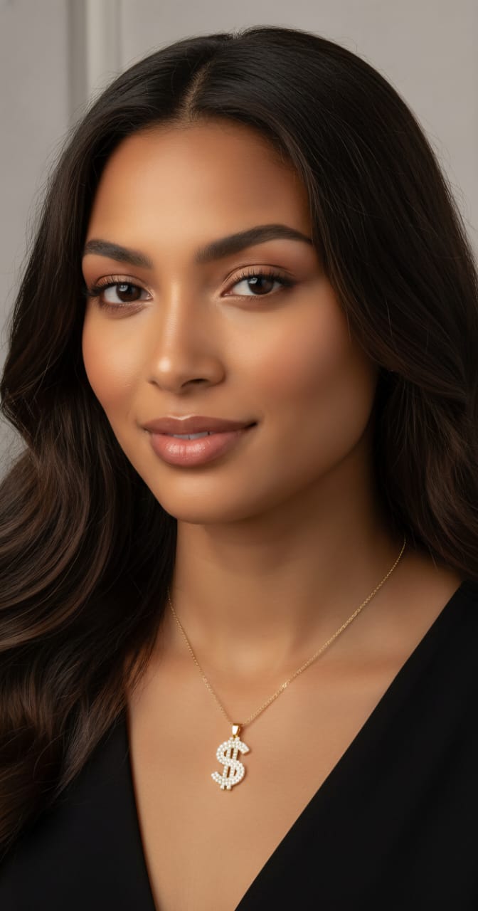 Gold tone diamond dollar sign pendant