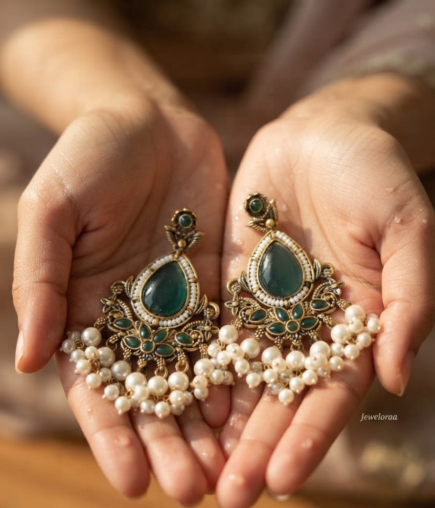 Premium Oxidise Earring with Pearl Dangler
