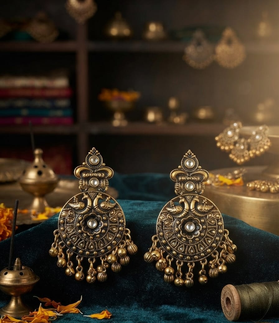 Copper Ethenic Earring with Ghungroo
