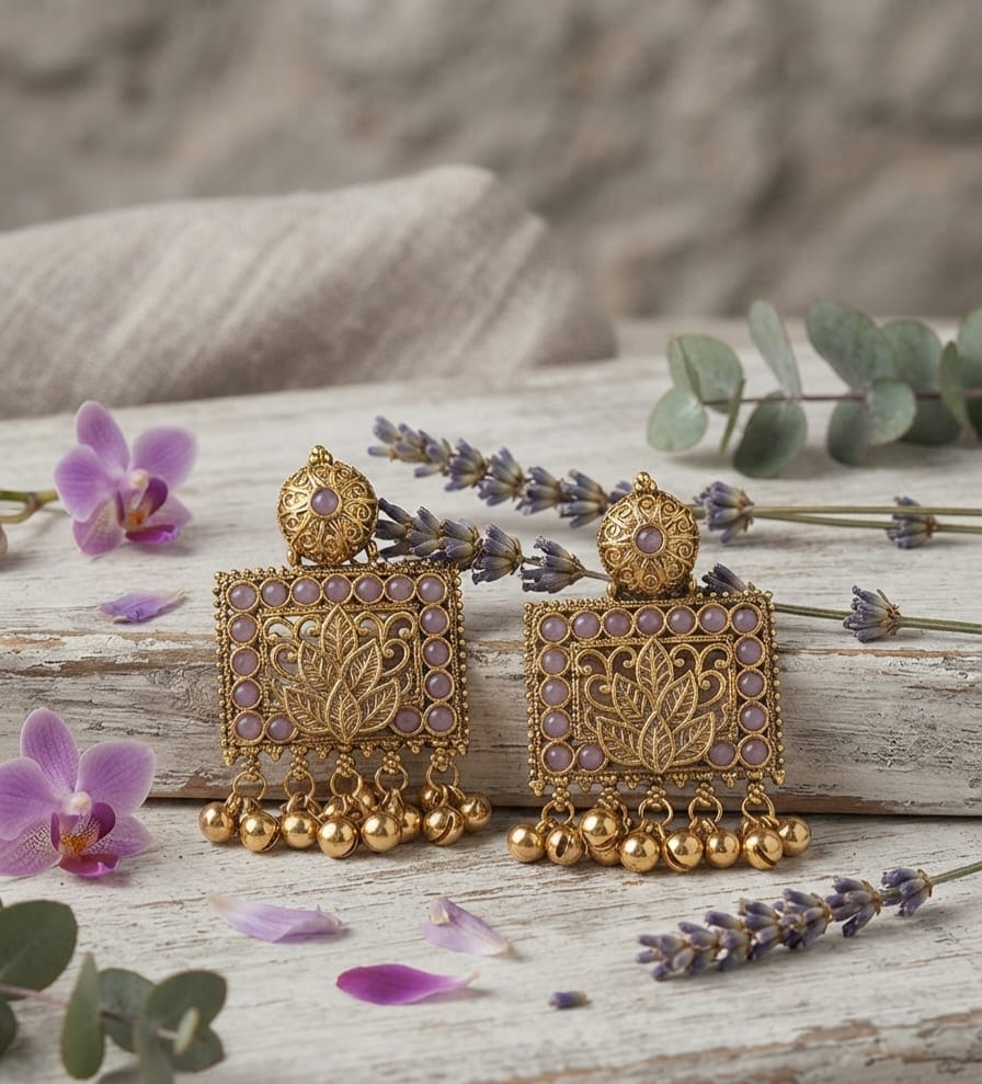 Kashmiri Square Earring Ghungroo