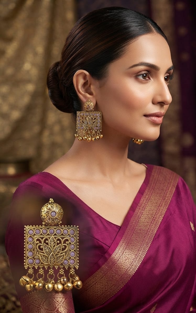 Kashmiri Square Earring Ghungroo