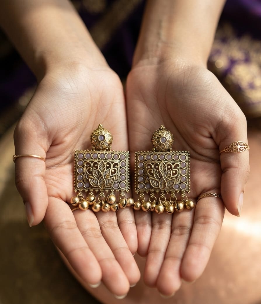 Kashmiri Square Earring Ghungroo
