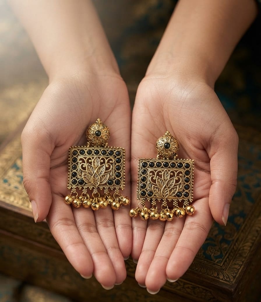Kashmiri Square Earring Ghungroo
