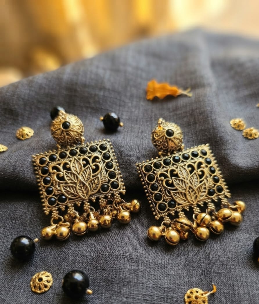 Kashmiri Square Earring Ghungroo