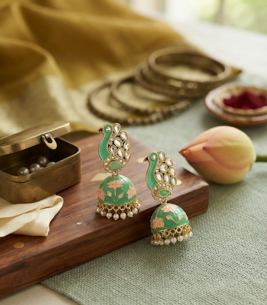 Minakari Peacock Jhumka