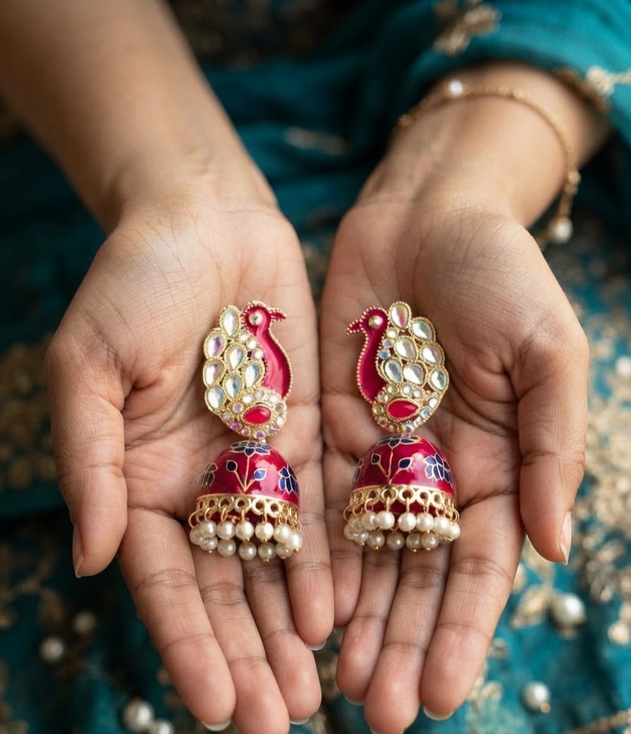 Minakari Peacock Jhumka