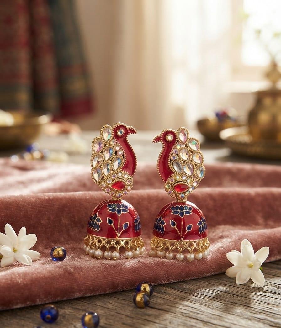 Minakari Peacock Jhumka