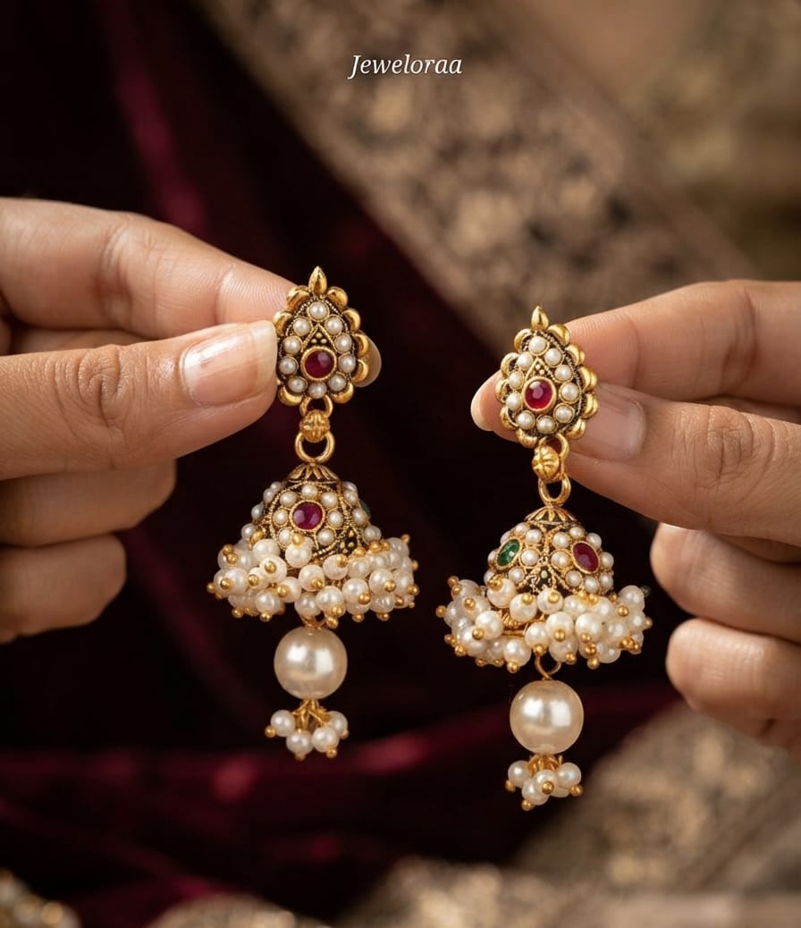 Oxidise Pearl Jhumka