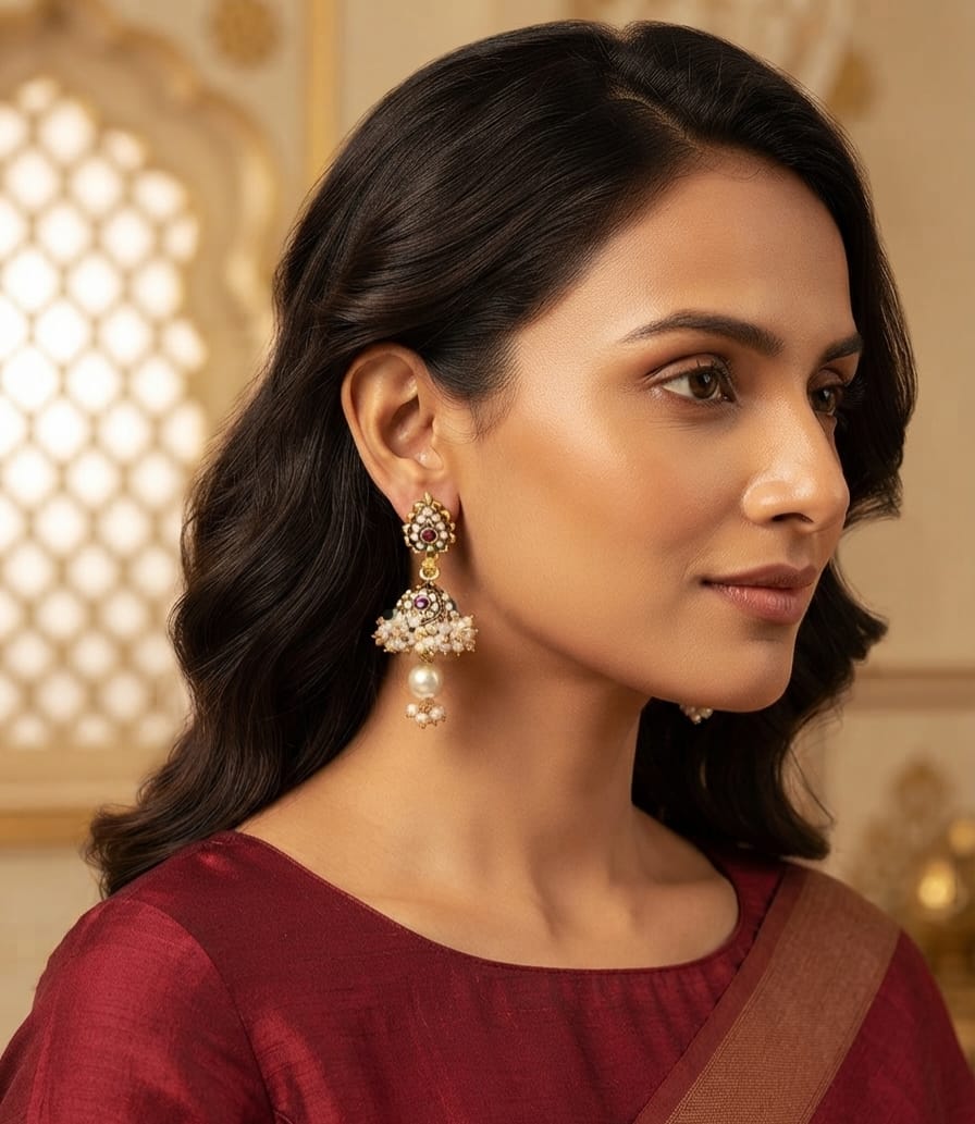 Oxidise Pearl Jhumka