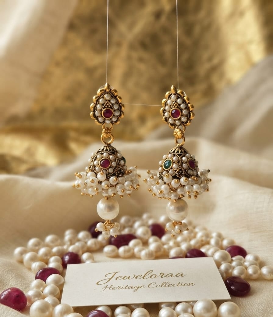 Oxidise Pearl Jhumka