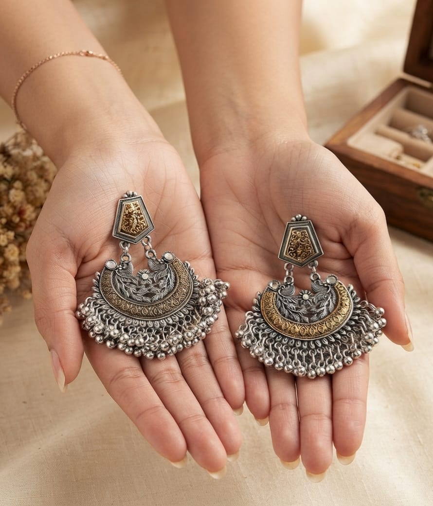 Oxidised Krishna Earrings with Ghungroo