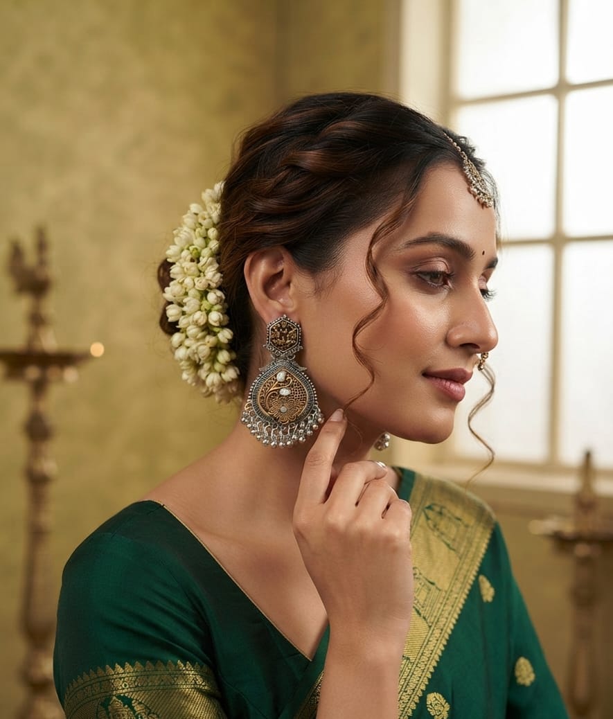 Oxidise Brass Laxmi Earring
