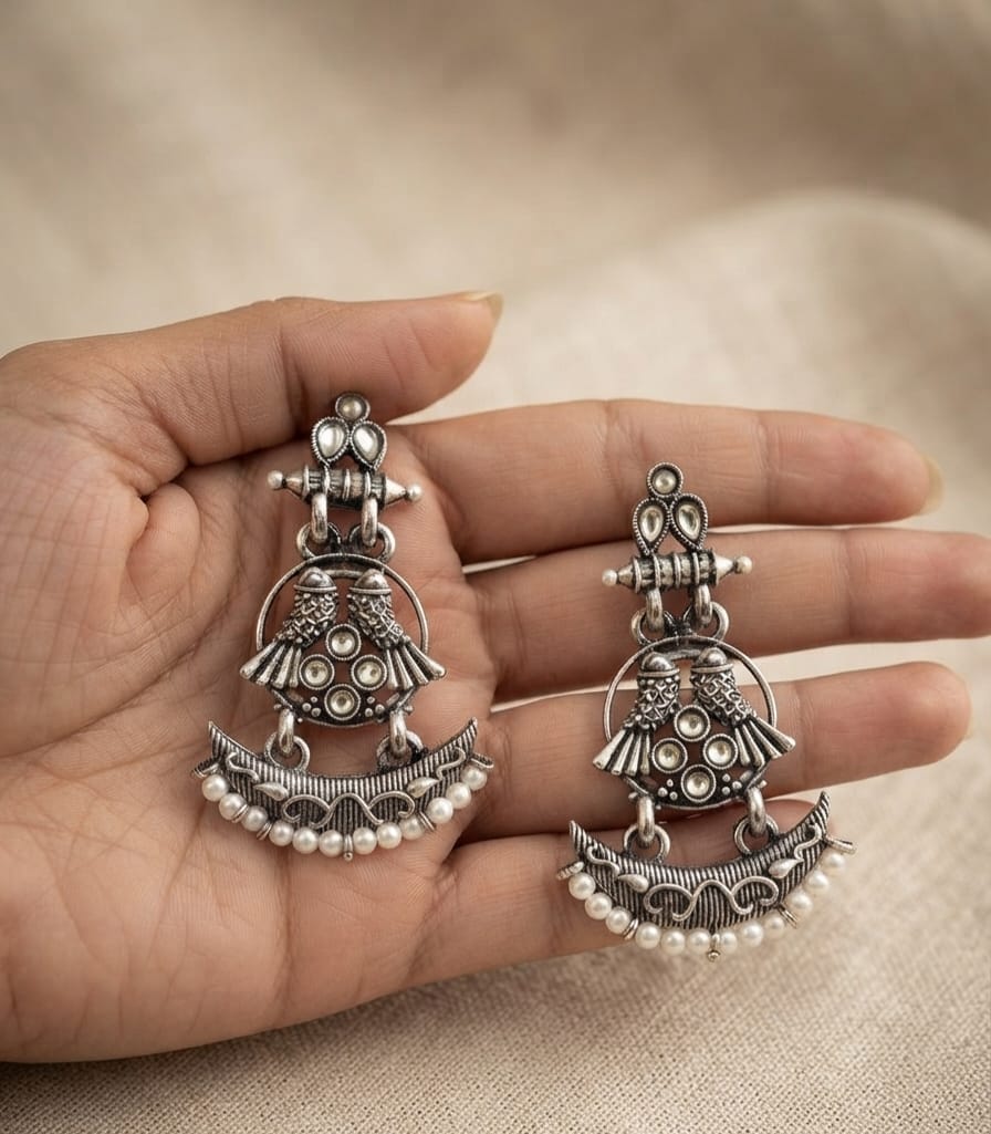 Oxidise Earring Peacock Dangler