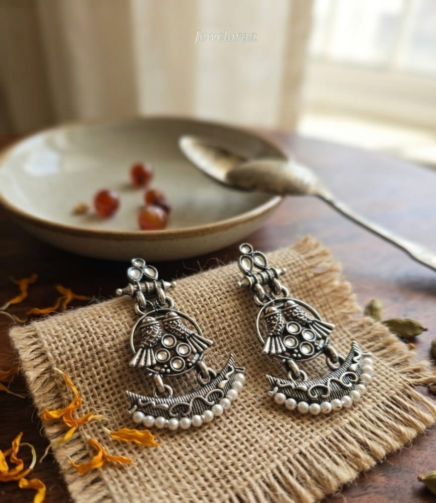 Oxidise Earring Peacock Dangler