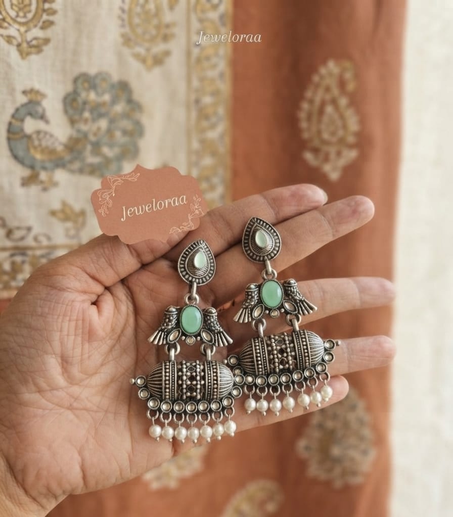 Oxidise Earring with Pearl (Purple, Baby Pink, Green) Dangler