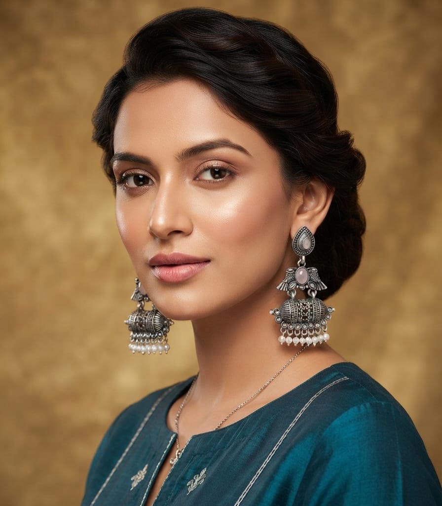 Oxidise Earring with Pearl (Purple, Baby Pink, Green) Dangler