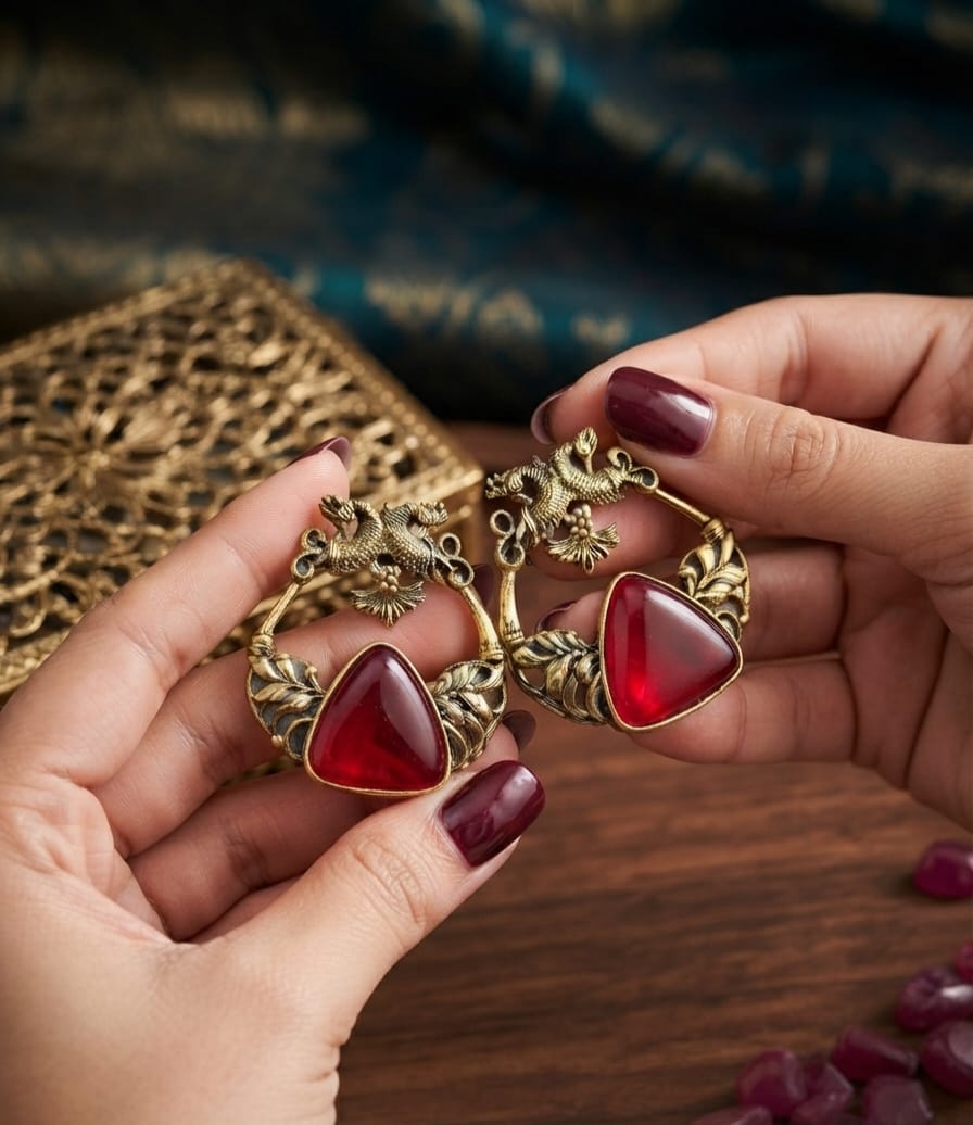 Oxidise Brass Dangler Red color (Triangle Shape)
