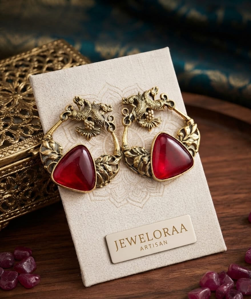 Oxidise Brass Dangler Red color (Triangle Shape)
