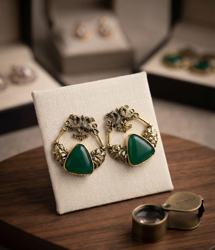 Oxidise Brass Dangler Bottle Green (Triangle Shape)