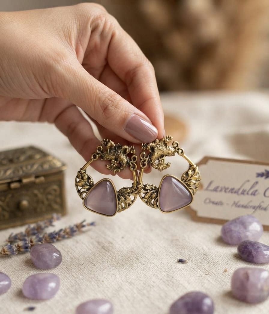 Oxidise Brass Dangler Purple color (Triangle Shape)