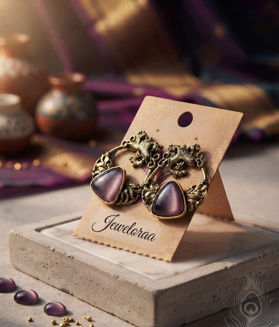 Oxidise Brass Dangler Purple color (Triangle Shape)