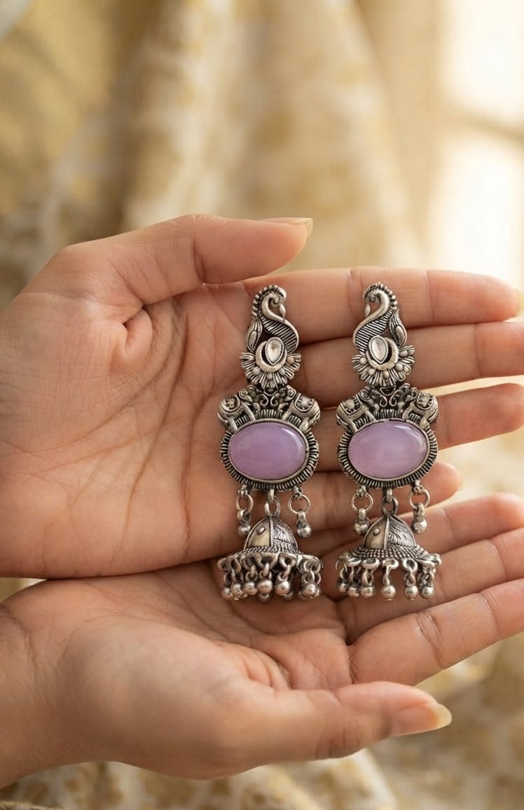 Oxidise Silver Yellow, Bottle Green,Blue, Cateye,Purple Jhumka