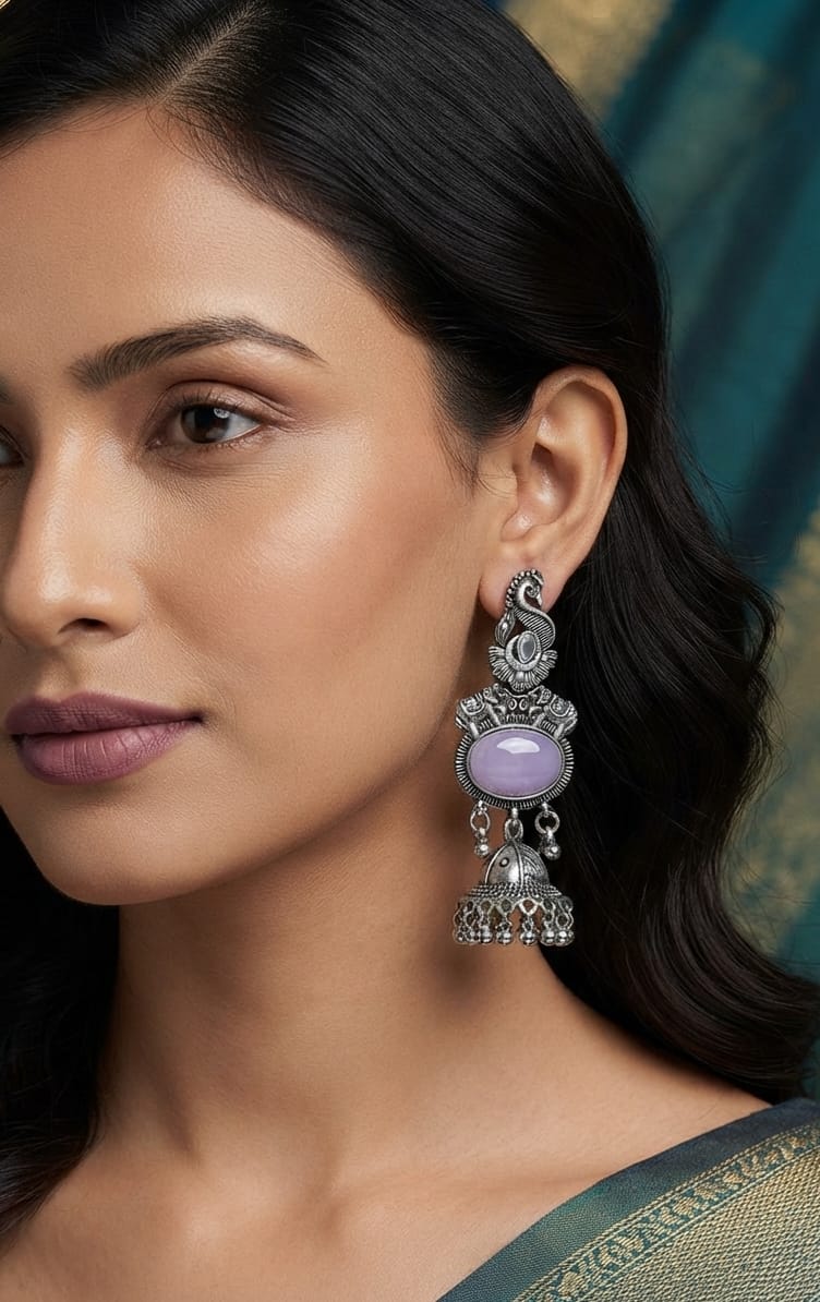 Oxidise Silver Yellow, Bottle Green,Blue, Cateye,Purple Jhumka