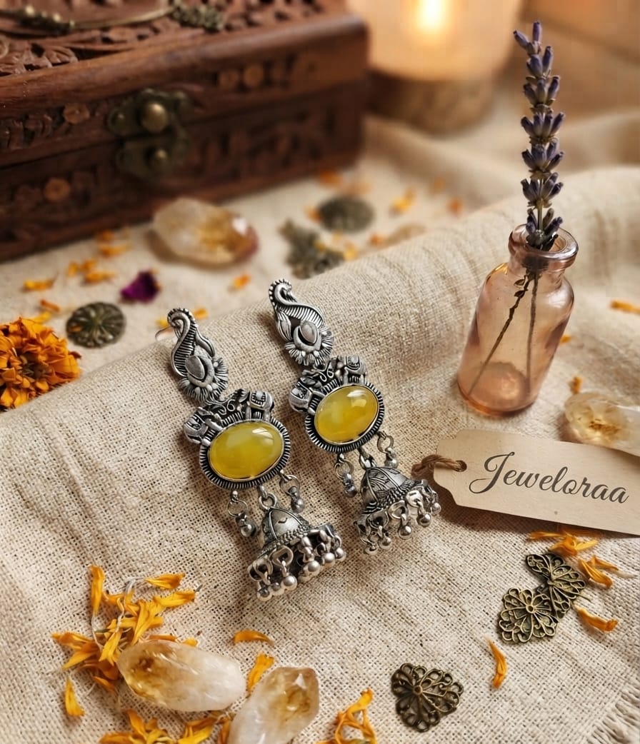 Oxidise Silver Yellow, Bottle Green,Blue, Cateye,Purple Jhumka