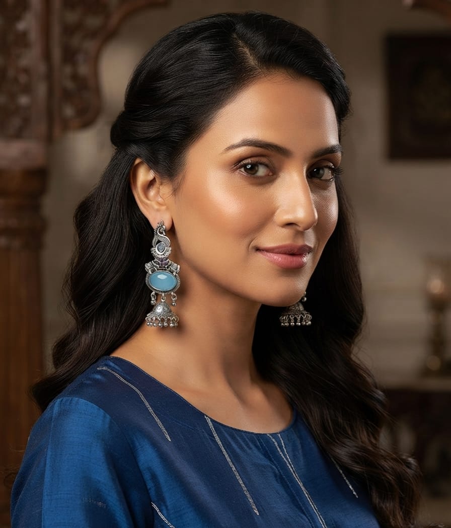 Oxidise Silver Yellow, Bottle Green,Blue, Cateye,Purple Jhumka