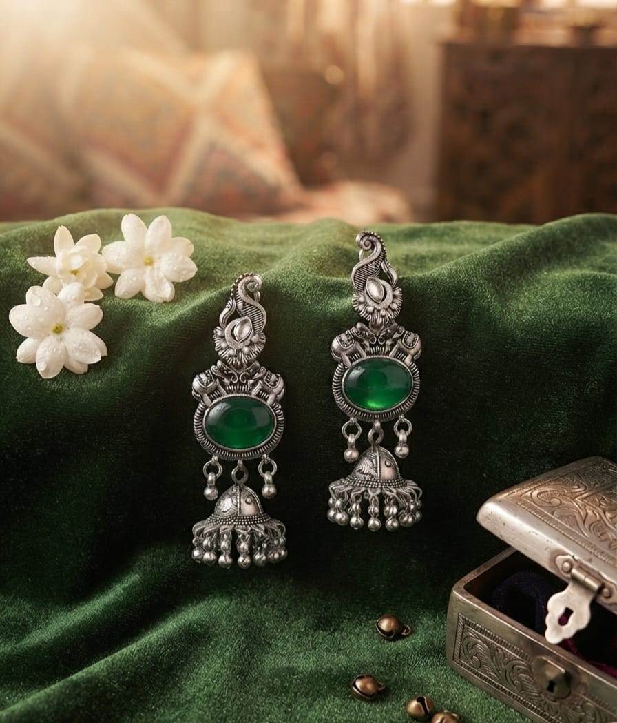Oxidise Silver Yellow, Bottle Green,Blue, Cateye,Purple Jhumka